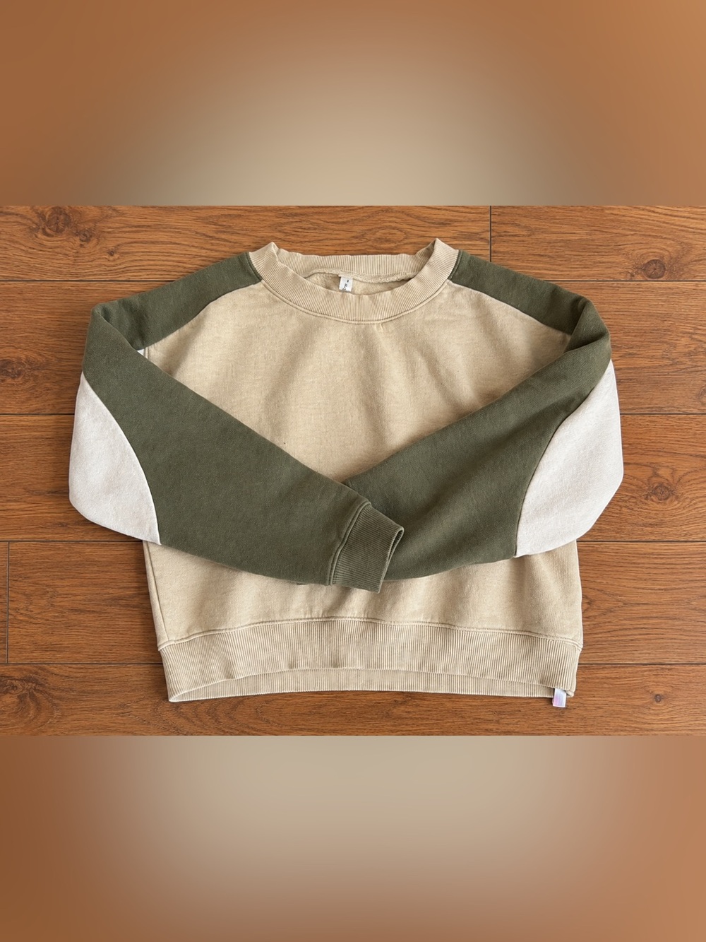 Anthropologie Crewneck Colorblock Sweater in Cream, Olive & White -